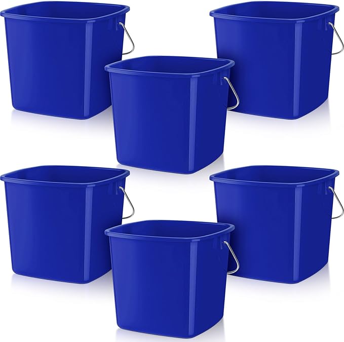Zhehao 6 Pcs 3 Quart Bucket for Cleaning Small Sanitizer Bucket for Restaurant Square Plastic Pail with Handles for Home Offices Commercial Use Food Service(Dark Blue)