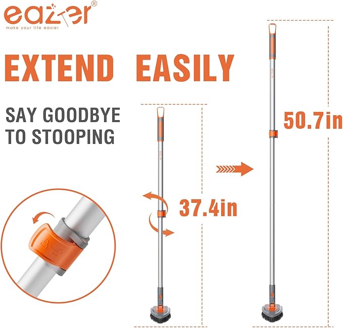 Eazer 4-in-1 Long-Handled Tub Scrubber-Versatile Bathroom Cleaning Brush with Shower Scrubber-Ideal Shower Cleaner Brush for Efficient Cleaning-Long Handle Scrub Brush for Shower Tub and Bathroom