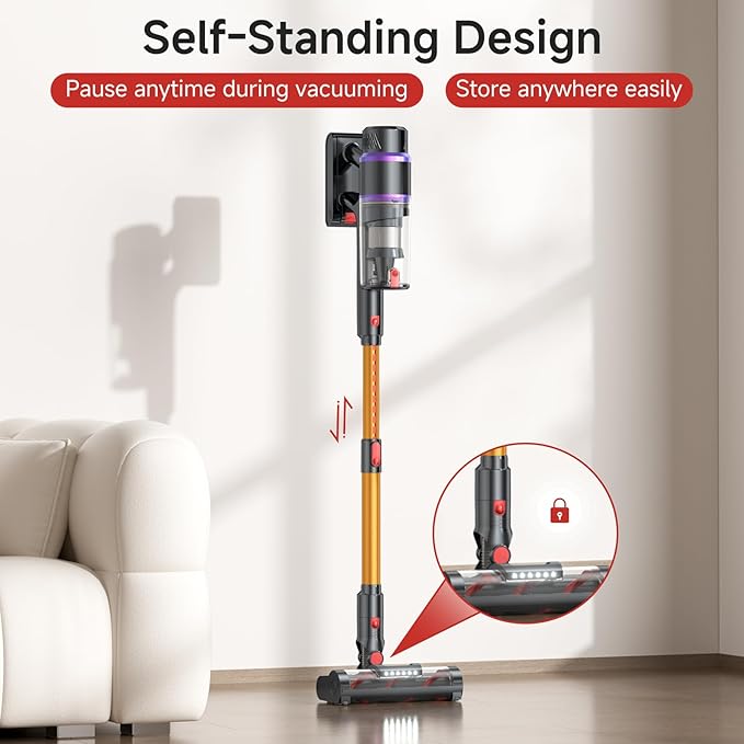 Cordless Vacuum Cleaner 550W/50Kpa/70Mins Vacuum Cleaners for Home with Smart Auto Mode/LED Touch Display Self-Standing Cordless Stick Vacuum Rechargeable Vacuum Cleaner for Pet Hair/Carpet/Floors