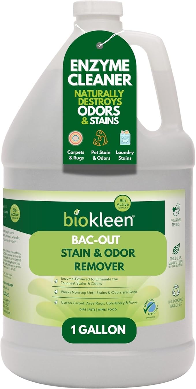 Biokleen Bac-Out Enzyme Cleaner and Stain &amp Odor Remover for Pet Stains Laundry Diapers Wine Carpets &amp More Eco-Friendly Non-Toxic Lime Scent 128 Ounces