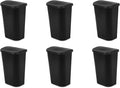Sterilite 11.3 Gallon Lift Top Wastebasket with Lid Large Trash Can for the Kitchen or Bathroom Plastic Black 6-Pack
