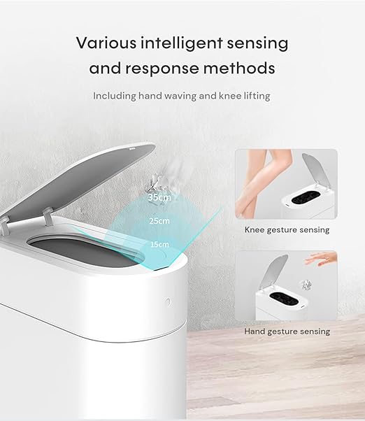 TOWNEW T3 Slim Automatic Infrared Motion Sensor Trash Can with Lid Self Sealing &amp Changing 3.4-Gal Waterproof White Touchless Trash Cans with Lids