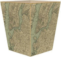 Marye-Kelley- Brooklyn New York Antique Map Wastepaper Basket Decoupage Wood Decorative Wastebasket for Kitchen Bathroom Bedroom Living Room Handmade Made in The USA