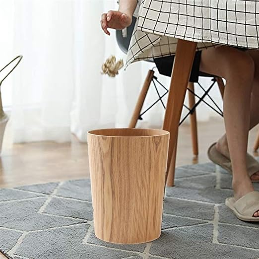 Natural Wood Trash Can Round Stackable Wastebasket Garbage Recycling Bin for Bathrooms Powder Rooms Kitchens Home Offices (Light Wood)