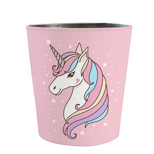 10L Wastebasket Retro Decorative Trash Can Waterproof PU Leather Wastebasket Without Lid Girl's Wastebasket Unicorn Wastebasket for Kitchen Office Living Room Bedroom