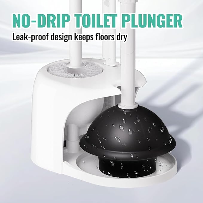 2PACK 4 in 1 Toilet Brush and Plunger Set with Crevice Cleaning Brush Toilet Plunger and Brush Set with Extra Long Handle Plungers for Bathroom Accessories Toilet Plunger with Holder White