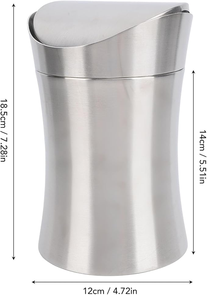 Zerodis Desk Trash Can Wastebaskets Multifunction Tabletop Dustbin Modern Garbage Container Storage Bin with Swing Lid Tiny Waste Basket for Office Home Desk Trash Can Stainless Steel