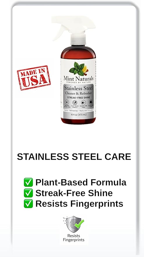Natural Stainless Steel Cleaner &amp Polisher – Plant Based Formula That Helps Clean Restore Shine &amp Resist Fingerprints on Fridges Dishwashers Grills &amp Sinks 16 oz – Made in USA