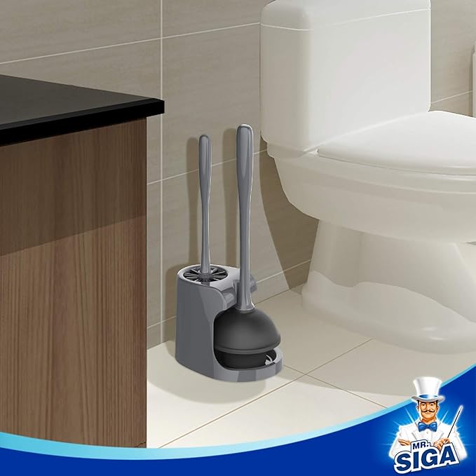 MR.SIGA Toilet Plunger and Bowl Brush Combo for Bathroom Cleaning Gray 1 Set