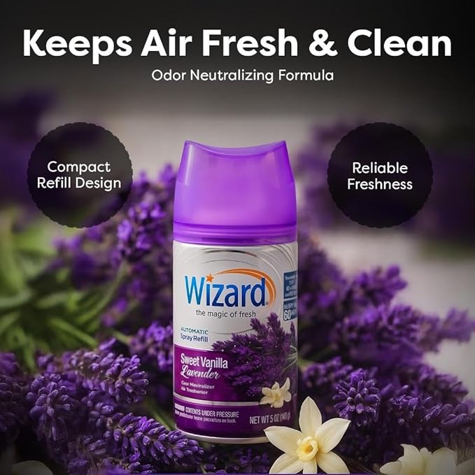 12 WIZARD AUTOMATIC SPRAY REFILLS SWEET VANILLA LAVENDER 5 oz