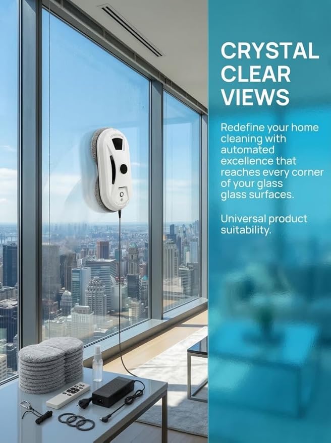 Automatic Window Cleaning Robot Smart Glass Cleaner for High-Rise Windows and Mirrors Robotic Cleaner with Dual Spinning Mops AI Smart Path Technology and Remote Control Robotic Vacuum Cleaner