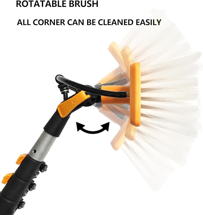 Solar Panel Cleaning Pole 30ft Telescopic Water Fed Brush Squeegee Long Reach Solar Panel Cleaning Brush Water Fed Window Pressure Washer with Widened 40cm Rotatable Brush