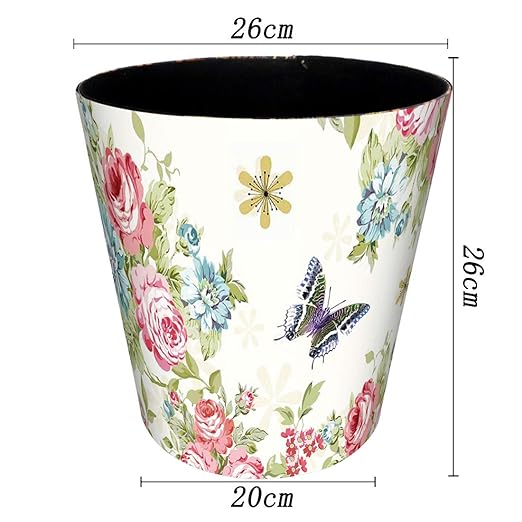 Wastebasket 10L/2.64 Gallon PU Leather Decorative Trash Can Waterproof Paper Basket Garbage Bin for Home Office Bathroom - Rose and Butterfly