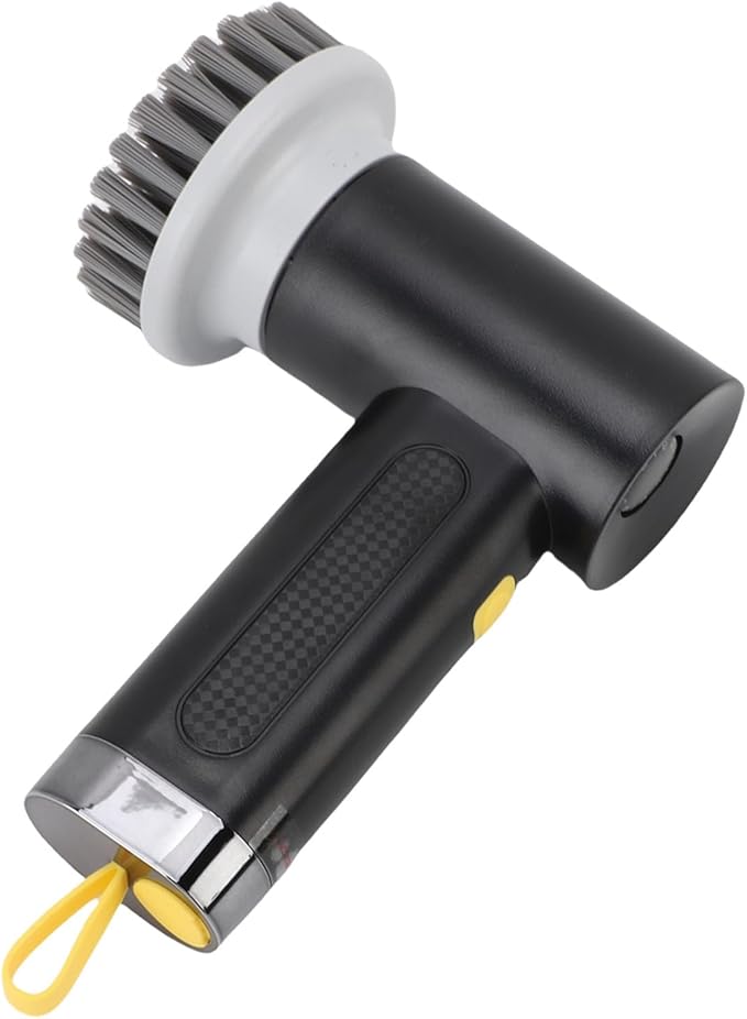 Focket Electric Spin Scrubber Cordless Electric Brush with 3 Replaceable Heads IPX7 Adjustable 2 Speeds for Bathroom Kitchen (Black)