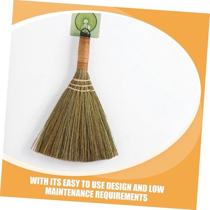 2pcs Handmade Woven Brooms with Long Handles Natural Soft Straw Dust Cleaning Brush for Kitchen Floor and Tabletop Cleaning Supplies