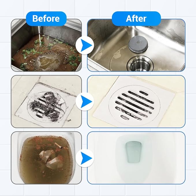 3PCS Drain Cleaner Powder Multi-functional Pipeline Dredging Agent Sink Drain Cleaning Powder for Kitchen Bathroom Toilet Pipe Maintenance