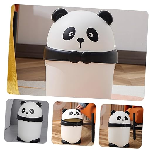 PRETYZOOM Panda Shape Wastebasket Small Trash Can for Kitchen Office Trash Can Style Adorable Design