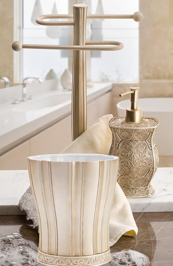 Creative Scents Victoria Bathroom Trash Can 1.32 Gal / 5L - Decorative Bathroom Wastebasket - Durable Beige Waste Bin - Waste Basket for Bathroom Bedroom Powder Room or Living Room Decor