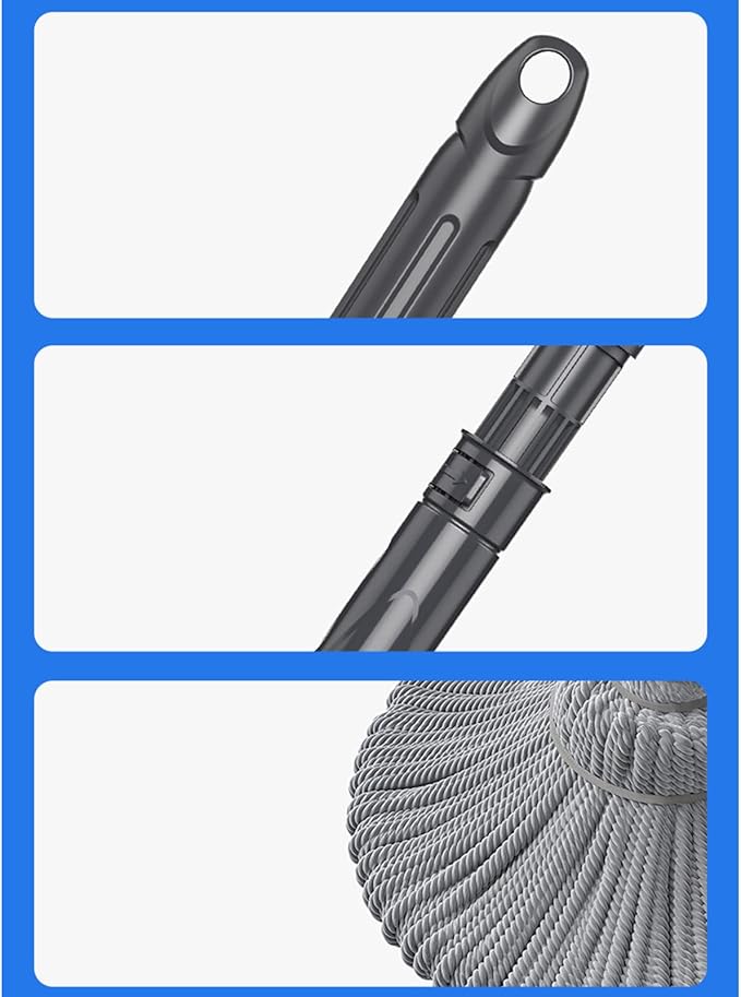 Pilipane Twist Mop Self Wringing Stainless Steel Fiber Rope Easy Squeeze Floor Mop for Household Cleaning Tool Long Handle Durable Lightweight
