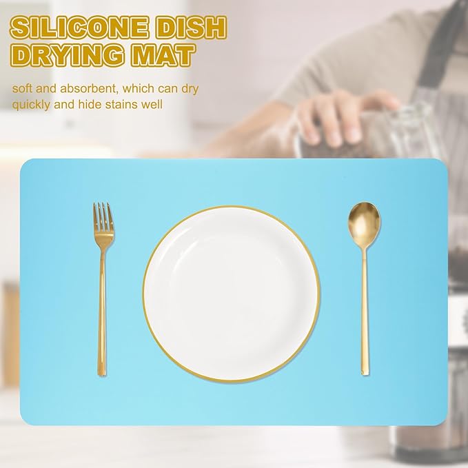 uxcell Dish Drying Mat for Kitchen Counter 31.5 x 19.6 Dish Drying Pad Sky Blue