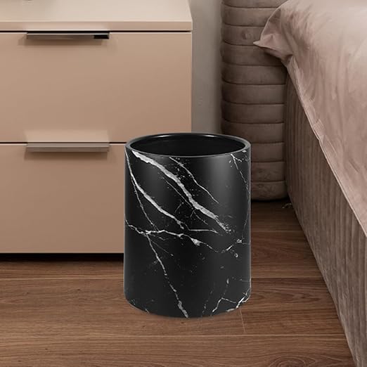 BESTOYARD Marble Trash Can 8L Round Garbage Bin Double Layer Waste Basket Container for Bathrooms Kitchens Home Office Hotel A 23.40X19.50X19.50CM Black 5409YN38PIPAB