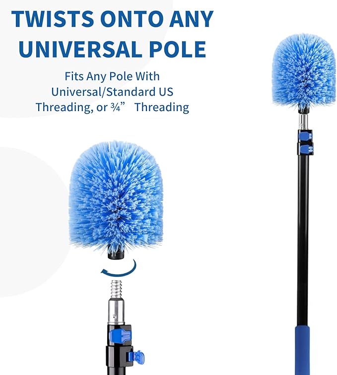 2 Pack Screw on Webster Cobweb Duster Head for PoleSpider Web Remover Brush Cobweb Duster Head AttachmentFits Standard 3/4 inch Threaded Poles(Big Blue)