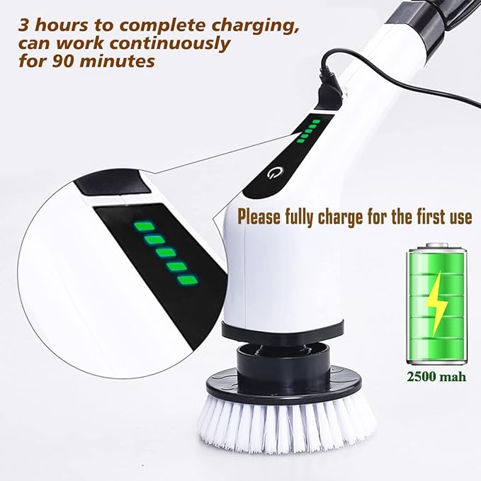 MGLSDeet Electric Spin Scrubber Scrub Brush Rechargeable Cleaning Brush with 8 in 1 Replaceable Brush Heads Cordless Power Spin Scrubber 90Mins for Bathroom Shower Bathtub Glass Car