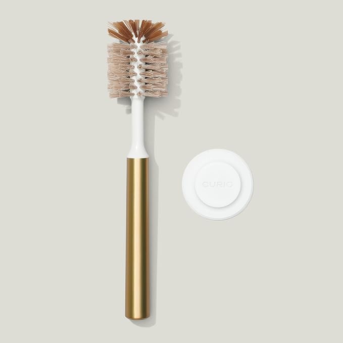 Ionic Bottle Brush Magnetized to Stand Upright Stainless Steel with Replaceable Head Brass/Gold