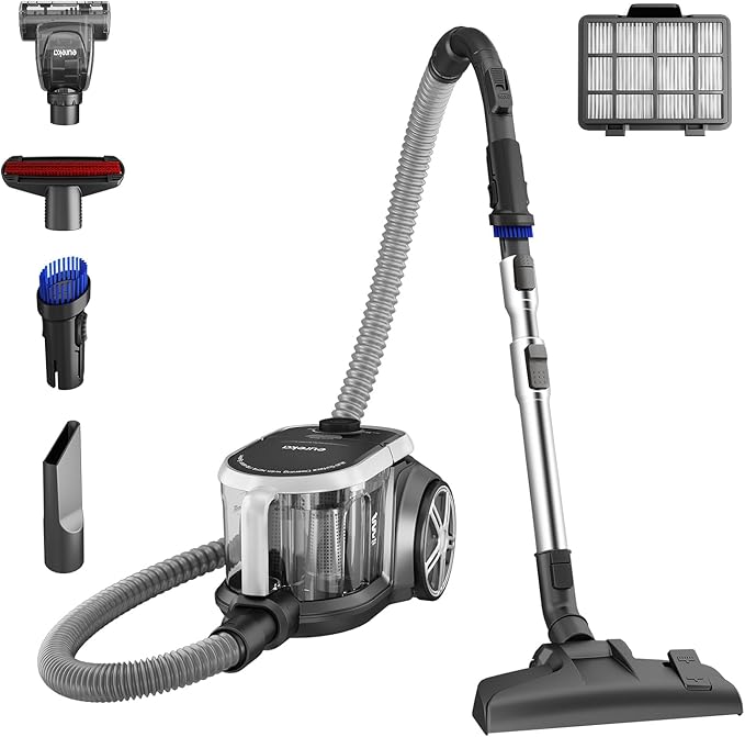 Eureka Bagless Canister Vacuum Cleaner Lightweight Vac for Carpets and Hard Floors Silver with Black NEN180