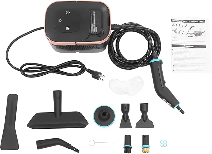 1500W Portable Steam Cleaner for Cleaning with 6-Level Adjustable 15s Heat-Up Handheld Steam Car Accessories Cleaner for Home Floor Tile Grease Dirt Grout Car Detailing (Rose Gold Black)