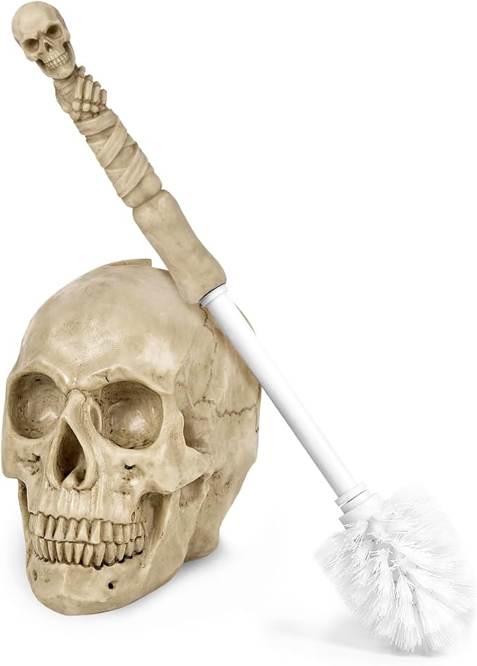 Toilet Brush and Holder Set for BathroomSkullduggery Skeleton Gothic Bathroom Decor Toilet Bowl Brush SetSpace Saving for Storage Drip-Proof Easy to Assemble Deep Cleaning