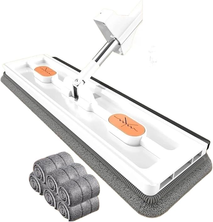 Large Flat Mop Self-contained Slide Microfiber Floor Wet and Dry for Cleaning Floors Home Tools(White mop 6 rag)
