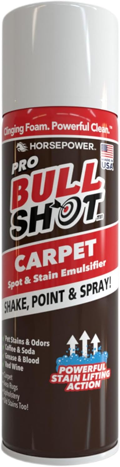 Horsepower Bull Shot Carpet Spot &amp Stain Remover AS SEEN ON TV Made In USA Just Point &amp Spray Stain-Lifting Foam-Action Pet Stains &amp Odors Coffee Soda Wine Grease New &amp Old S
