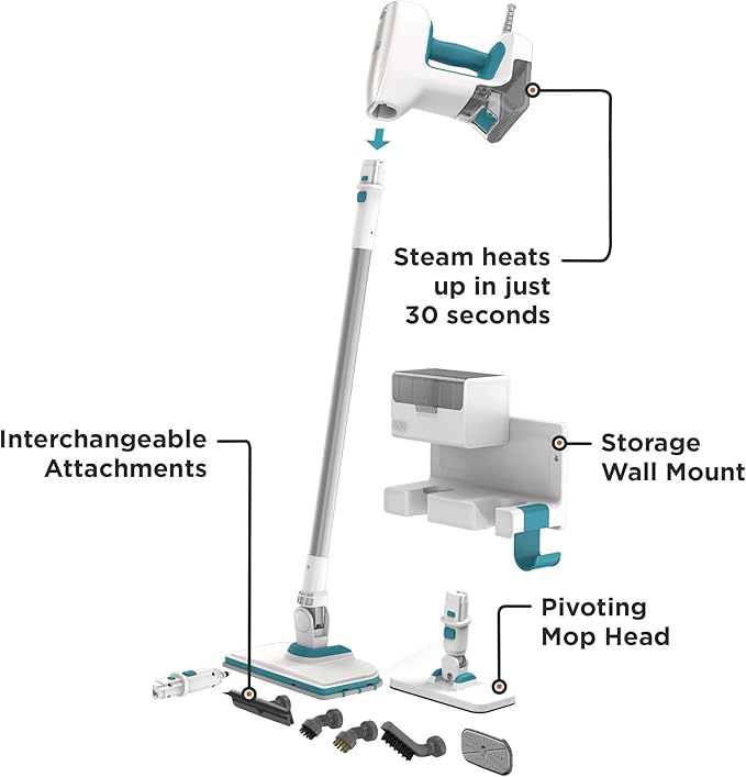 BLACK+DECKER Steamer 7 Attachments for Multipurpose Cleaning Includes Storage Wall Mount (BHSM15FX10)