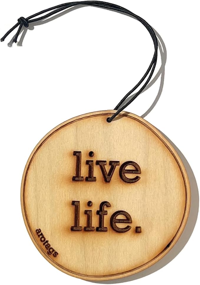 Arotags Wooden Car Air Freshener - Long Lasting Backwoods Birch Scent Diffuses for 365+ Days - Includes Live Life Hanging Mirror Diffuser and Fragrance Oil - 100% American Made