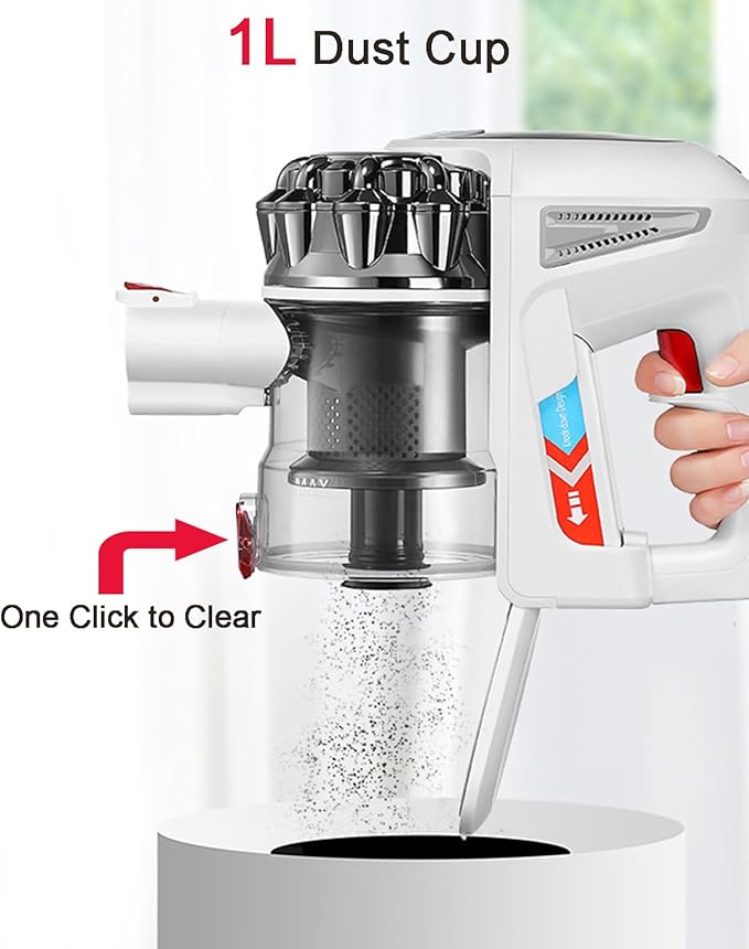 Cordless Vacuum Cleaner 27KPA/300W Lightweight Stick Vacuum with Sofa Brush 40mins Runtime Rechargeable Anti-Tangle Vacuum Cleaner for Home/Pet Hair/Carpet/Hard Floor White