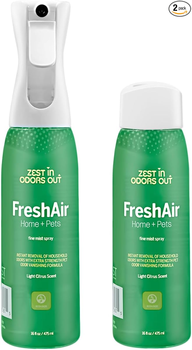 House of Zest FreshAir Home&ampPets – Eliminate household odorsfrom trashlaundrybathroom/diaper stinkand pet funk.Chemical Freemade with plant-based ingredients with light citrus scent.2pk 32fl