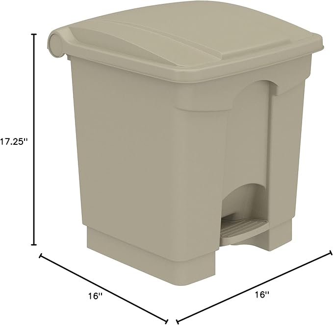 Safco Step-On Indoor Plastic Trash Can Hands-Free Disposal 8 Gallon Tan