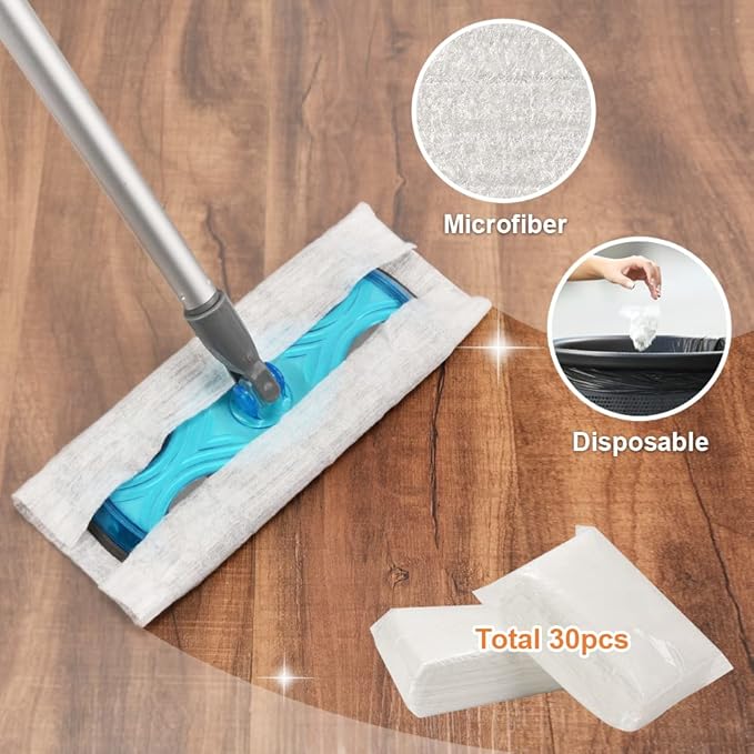 Layers Sweeper Mop Starter Kit Small Sweeping Flat Mop with 2 Reusable Microfiber Pads30pcs Disposable Dry Cloths Dust Mop for Hardwood Floor Cleaning