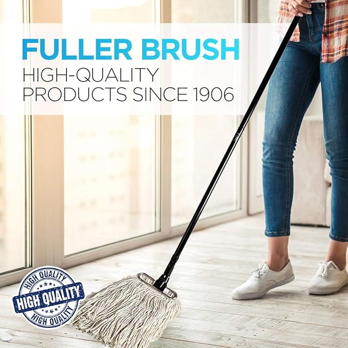 Fuller Brush Wet Mop – Stainless Steel Handle with Hang-Up Hole Heavy Duty Durable Washable Janitorial Floor Mop