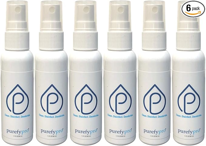 Purefypro Disinfectant Spray (1.7oz 6 Pack) - No Rinse. No Residue. Kills 99.9999% Norovirus HIV Hepatitis Flu Monkeypox Virus and Fungi MRSA VRE Drug Resistant Germs. (On The Go)
