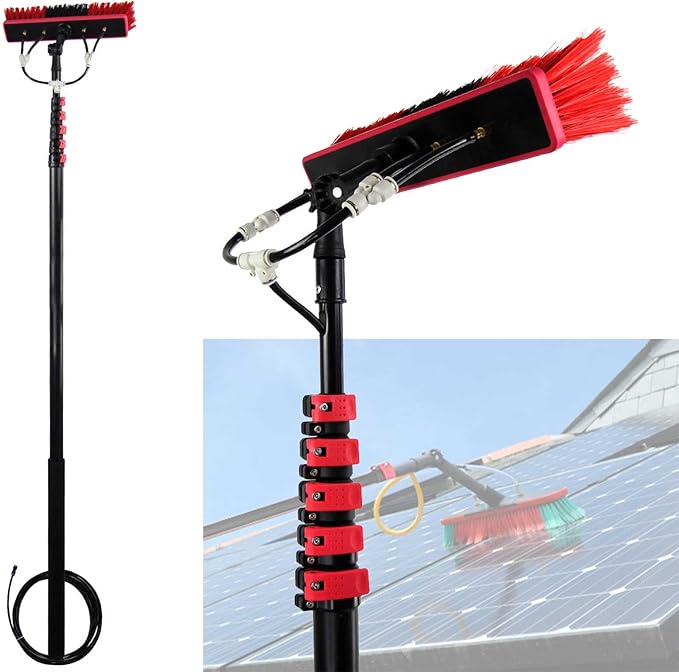 Water Fed Pole Kit Window Cleaning PolesWater Fed BrushAluminum Outdoor Window CleanerExtendable Telescopic Pole Water Fed Brush Spray Washer for Window Glass Solar Pa