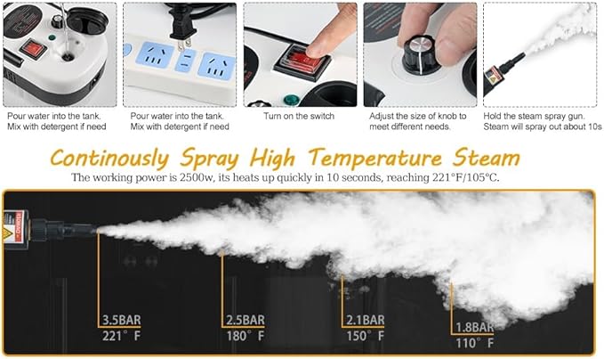 7 in 1 Steam Cleaner 2500W High Pressure Steamer for Cleaning Car Steamer Handheld Steam Cleaner for Home Use Hardwood Floor Steam Cleaner for Upholstery Kitchen Bathroom Grout