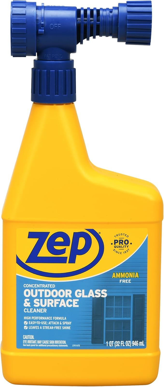 Zep Hose End Outdoor Glass and Surface Cleaner - 32 oz (Case of 6) - U49910 - Easy-To-Use Attach and Spray for A Streak-Free Shine