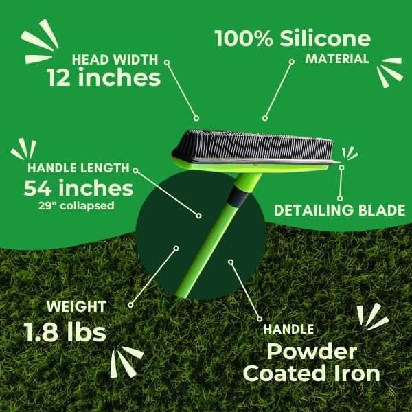 Turf Static Sweep - Silicone Broom for Artificial Turf Edge Cleaning - Remove Pet Hair Leaves Debris Sticks and More from Turf Synthetic Grass Carpet &amp Most Hard Surfaces