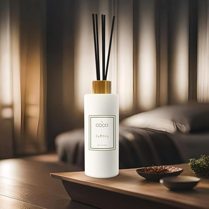 COCO by Stone 5oz Reed Diffuser (Santal) – Luxury Scented Oil Diffuser for Home Aromatherapy Long-Lasting Vegan Fragrance Elegant Home Décor and Air Freshener