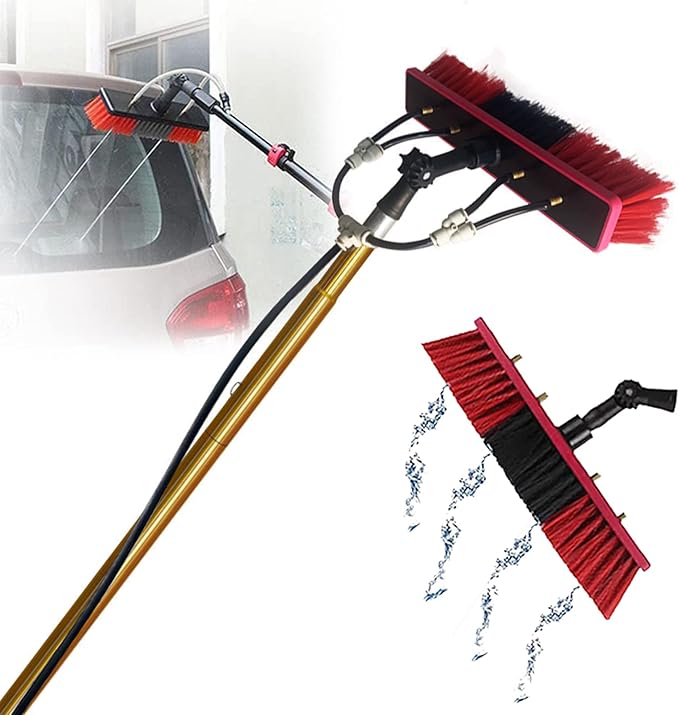 Window Cleaning Pole Water Fed Telescopic Brush Extendable Cleaner Conservatory Brush Head for Cleaning Window and Solar Panels-24FT