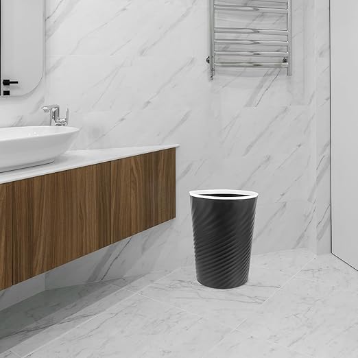 Trash Can Large Black Open Top Household Trash Bin with Pressure Ring Plastic Wastebasket for Office Bathroom Bedroom Use