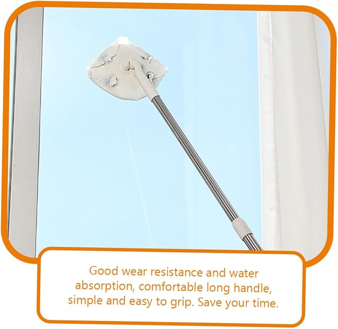 Convenient Household Dust Mop for Floor Cleaning Rotatable Triangular Electrostatic Mop Head No-wash Design for Hardwood Tile Laminate and Concrete Surfaces White Extendable Handle