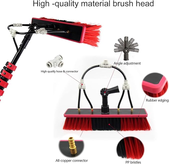 Water Fed Pole KitOutdoor Window Cleaner Window Glass Solar Panel Cleaning SystemWashing Equipment ToolScrubber BrushHose Spray WasherScrub Brush with Telescopic Pole (20FT/6M)